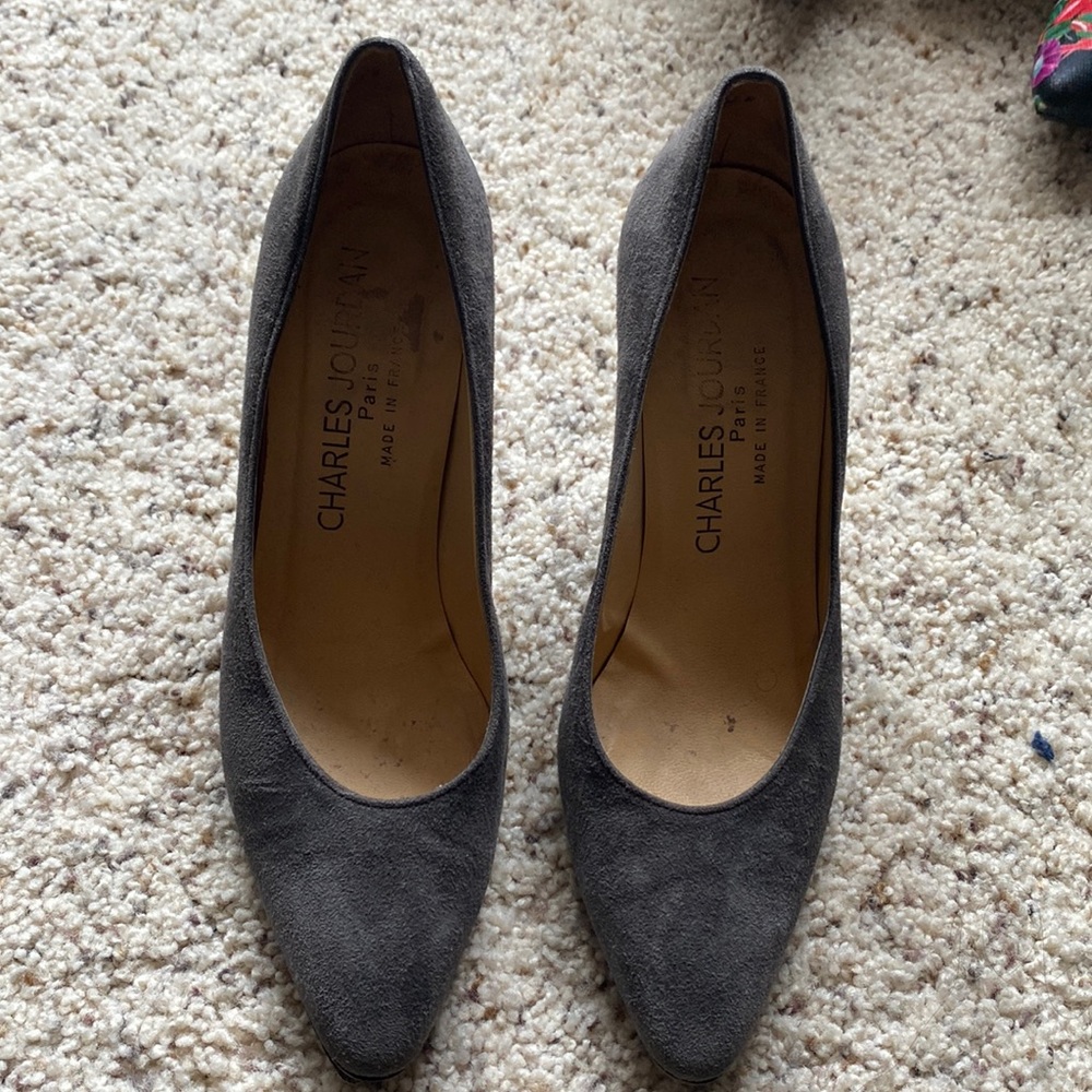 Grey suede pumps
